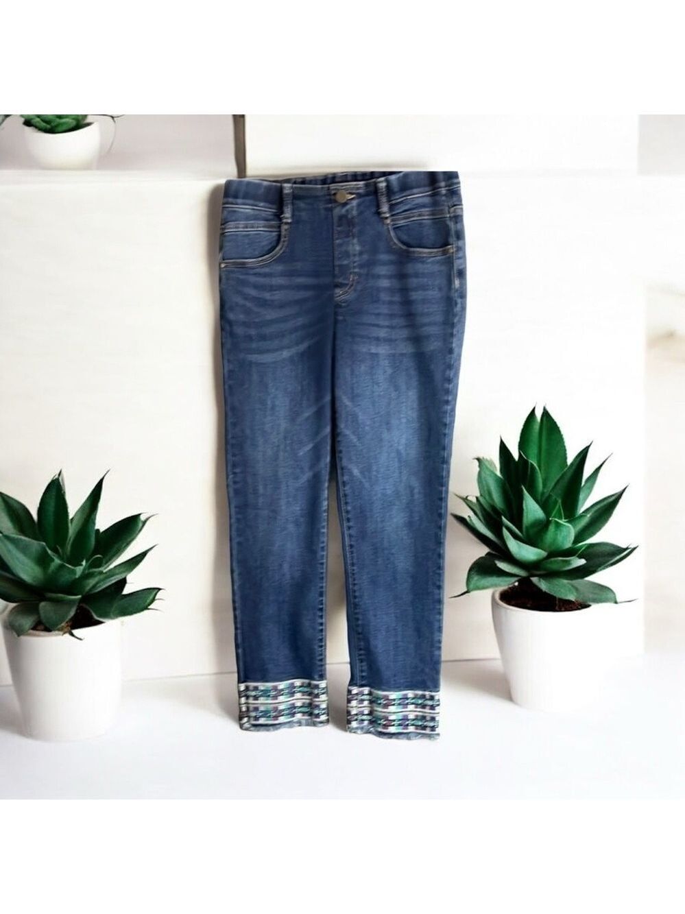 Blue Cropped Jeans with Layered Cuffed Hem